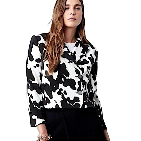 DIANE VON FURSTENBERG Macie Cow Print Cropped Blazer Animal Print NEW - Picture 1 of 13